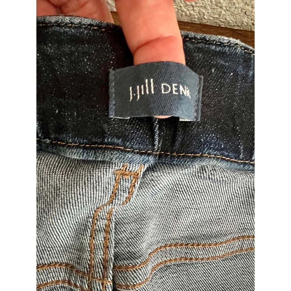 J. Jill Denim Women High Rise Wide Leg Jeans Dark Wash Size 16R Blue Stretch EUC